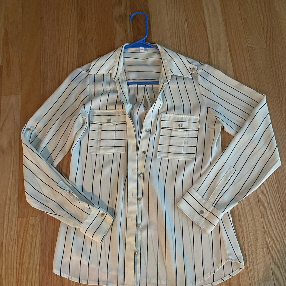 Express White and Black Striped Button Down Shirt